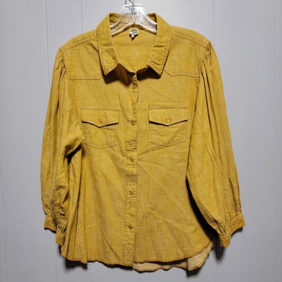 ivy jane Tops - Ivy Jane Women's Yellow Button Front Cotton Textured Long Sleeve‎ Shirt Size S
